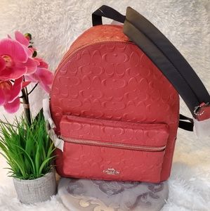 Coach Red Medium Charlie Backpack Signature Print